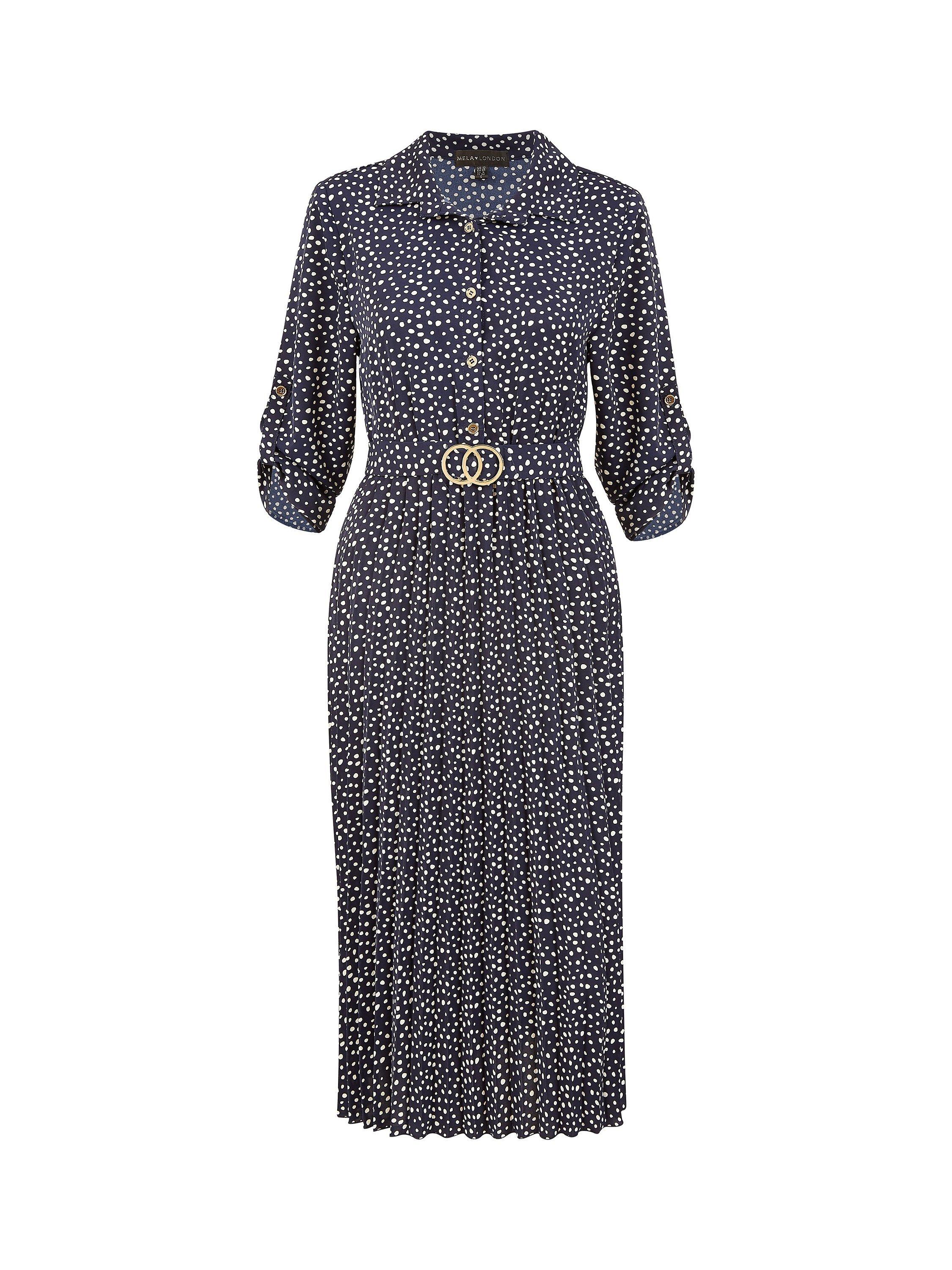 Product image 4 of 4, which shows Mela London Pleated Midi Dress, Navy, 14