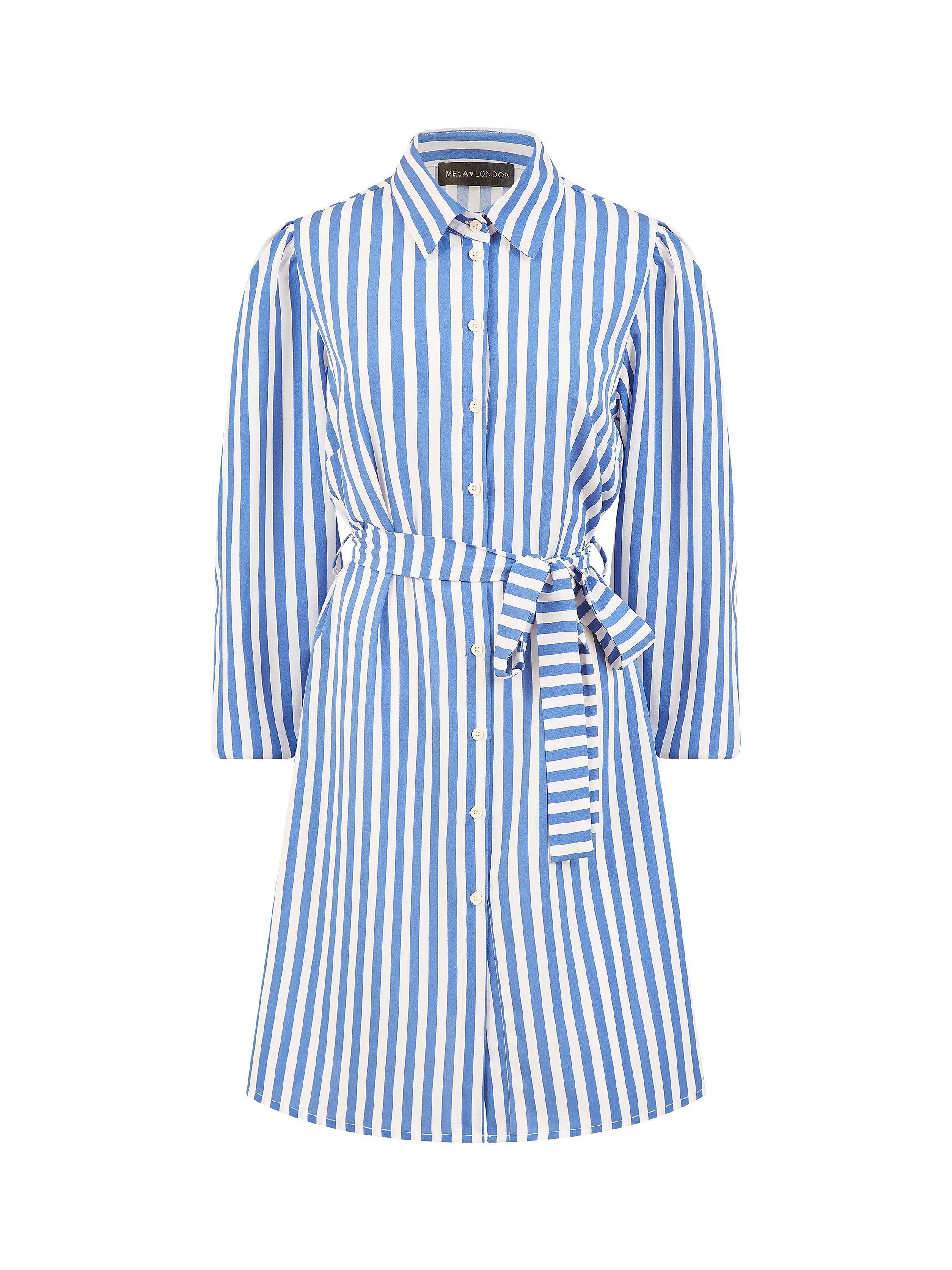 Product image 4 of 4, which shows Mela London Stripe Relaxed Fit Shirt Dress, Blue, 8