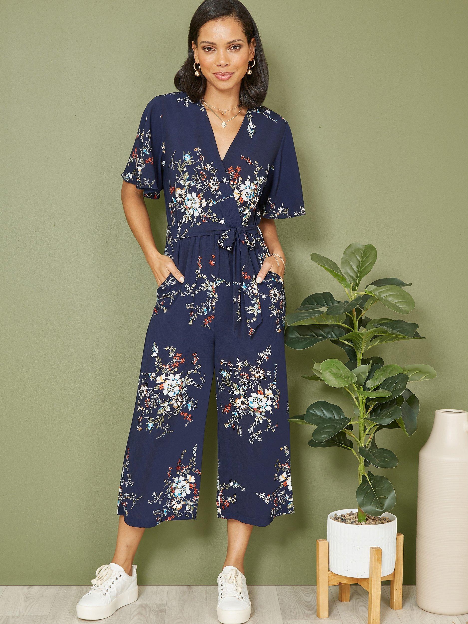 Mela London Floral Print Culotte Jumpsuit, Navy
