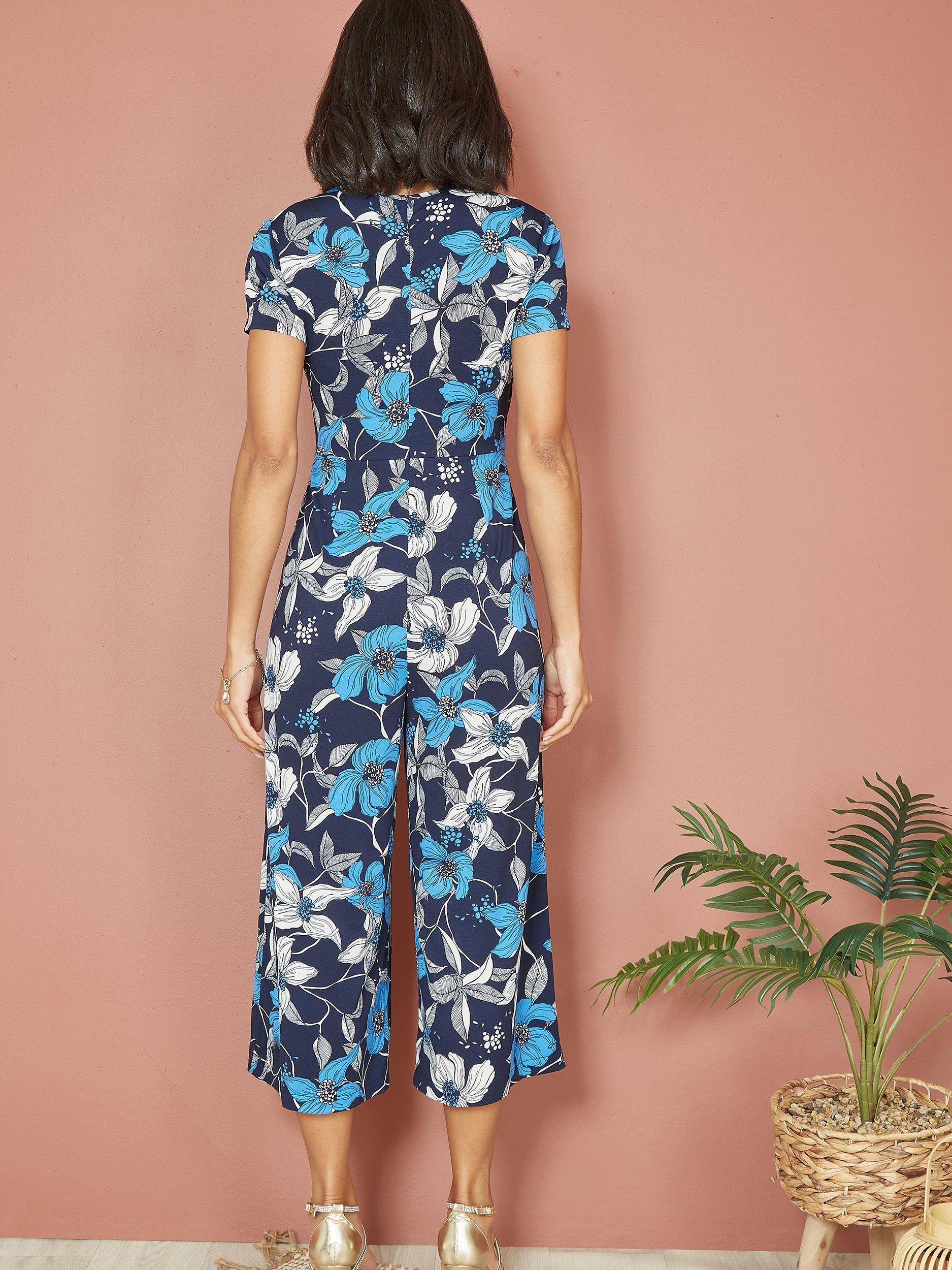 Product image 3 of 4, which shows Mela London Floral Print Wrap Jumpsuit, Blue, 14