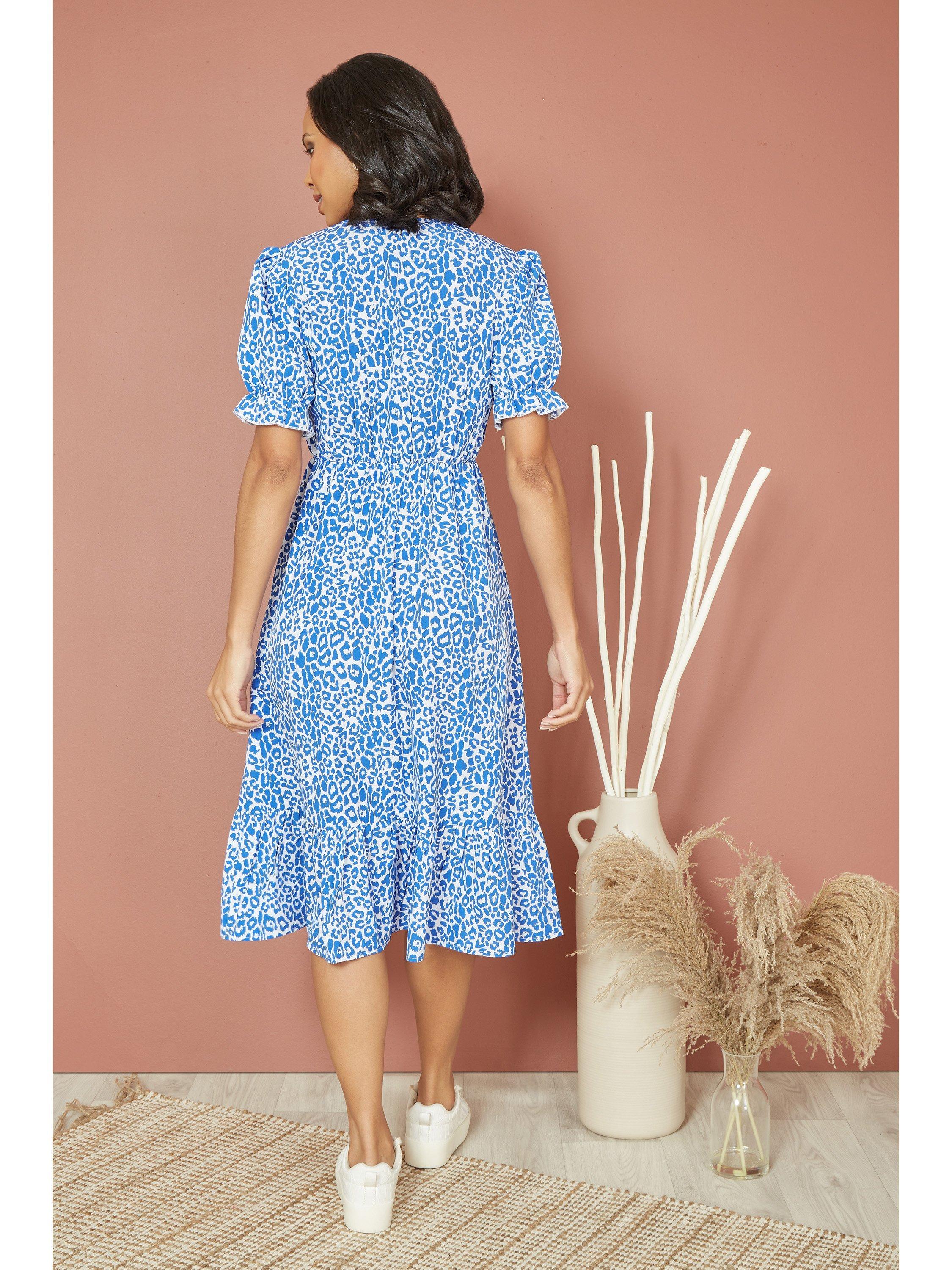 Product image 3 of 4, which shows Mela London Leopard Print Midi Dress, Blue, 8