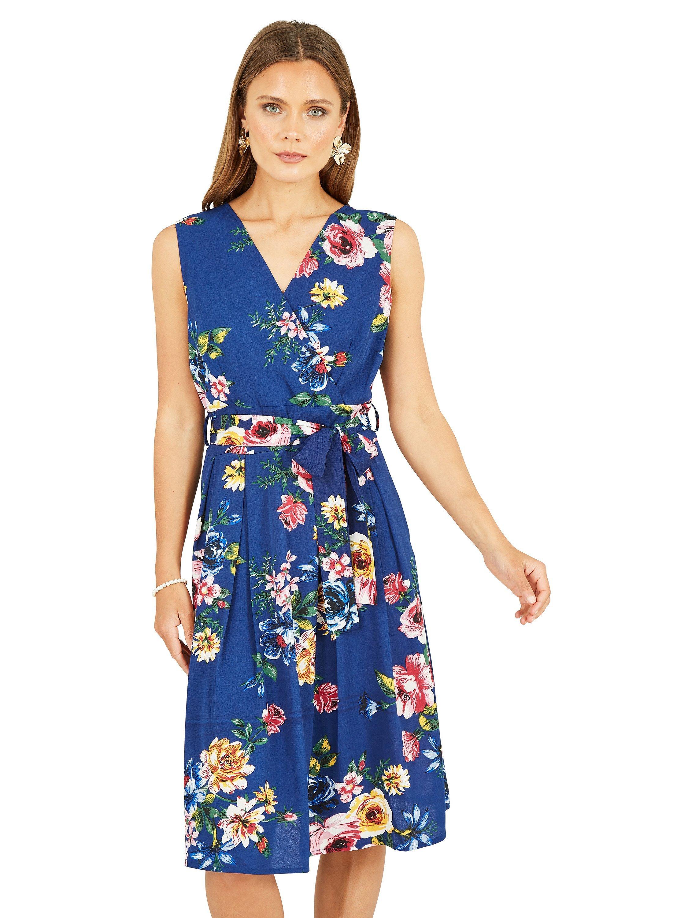 Product image 1 of 4, which shows Yumi Mela London Floral Print Midi Wrap Dress, Navy/Multi, 8