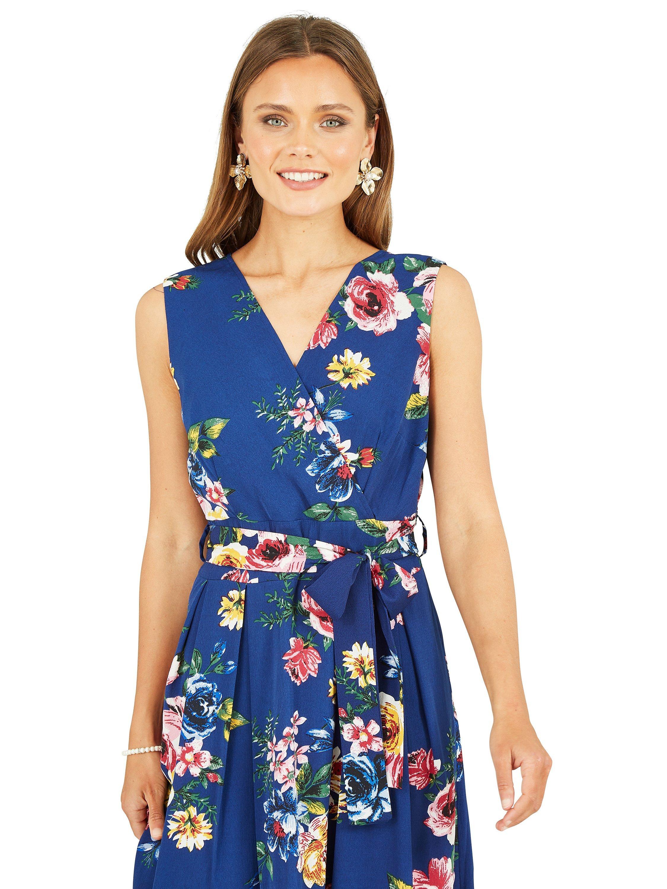 Product image 2 of 4, which shows Yumi Mela London Floral Print Midi Wrap Dress, Navy/Multi, 8