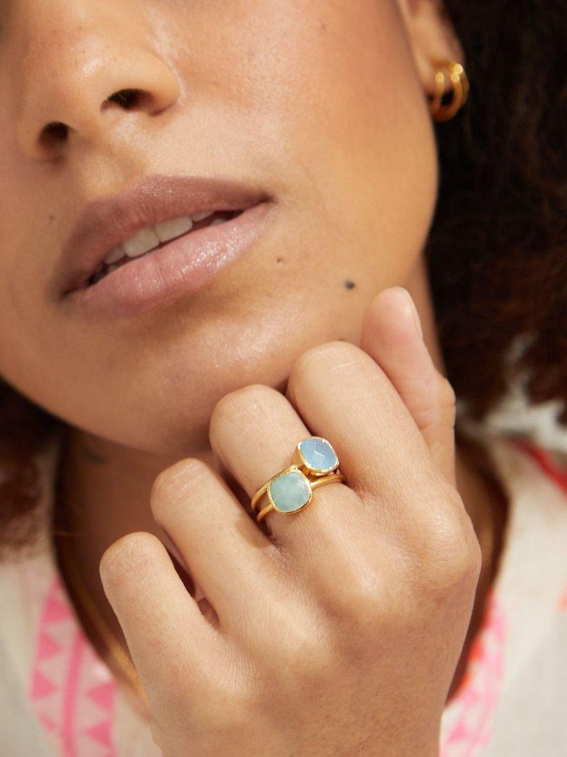 Product image 2 of 4, which shows Auree Mondello Cushion Cocktail Ring, Gold/Aqua, S