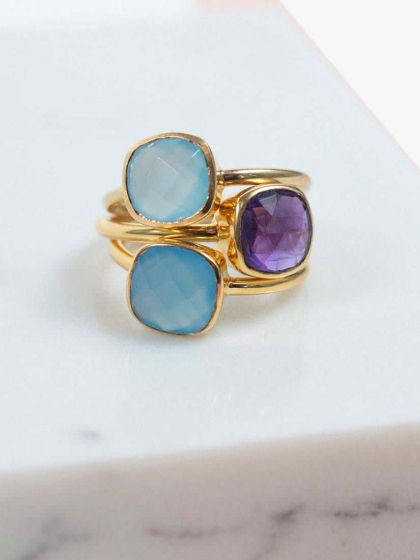 Product image 3 of 4, which shows Auree Mondello Cushion Cocktail Ring, Gold/Aqua, S