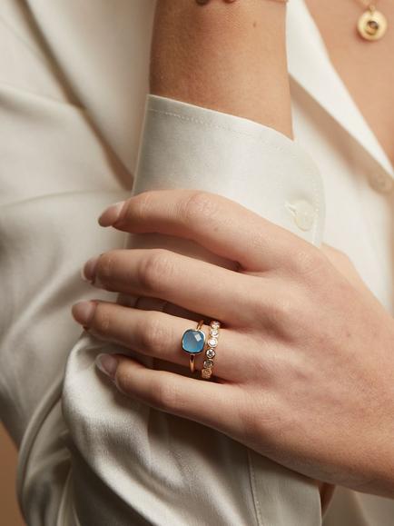 Auree Mondello Cushion Cocktail Ring - view 2, Gold/Blue
