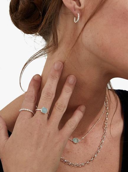 Auree Mondello Cushion Cocktail Ring - view 2, Silver/Aqua