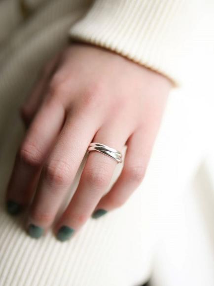 Auree Knightsbridge Russian Interlinking Wedding Ring, Silver - view 2, Silver