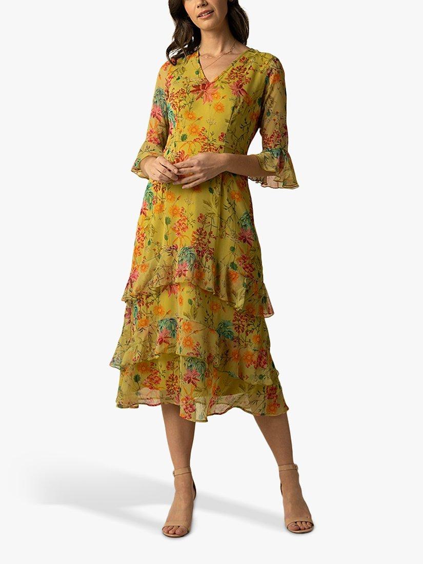 Product image 1 of 3, which shows Raishma Alicia Floral Midi Dress, Green, 18