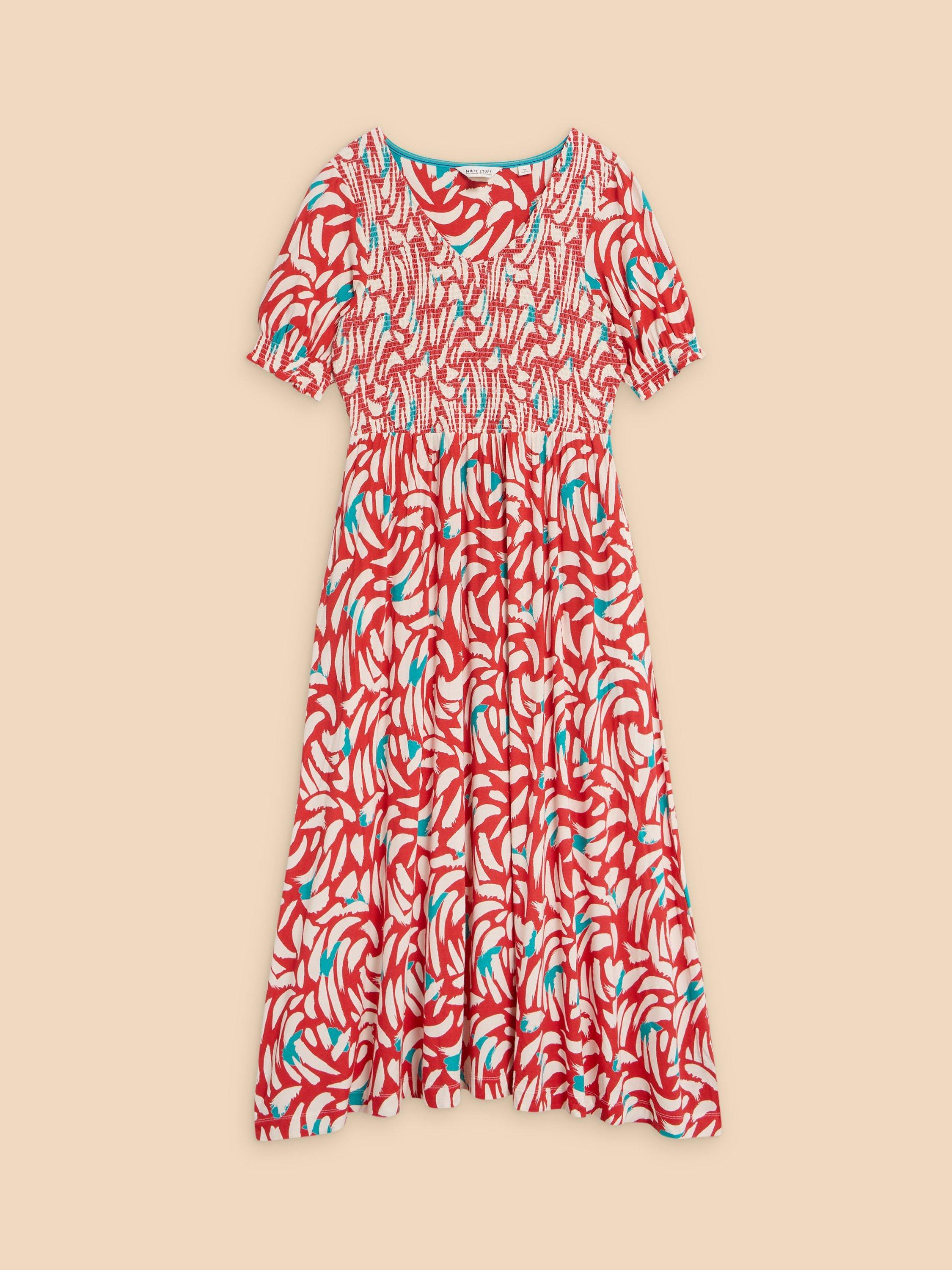 Product image 5 of 7, which shows White Stuff Emily Abstract Print Midi Dress, Red/Multi, 6