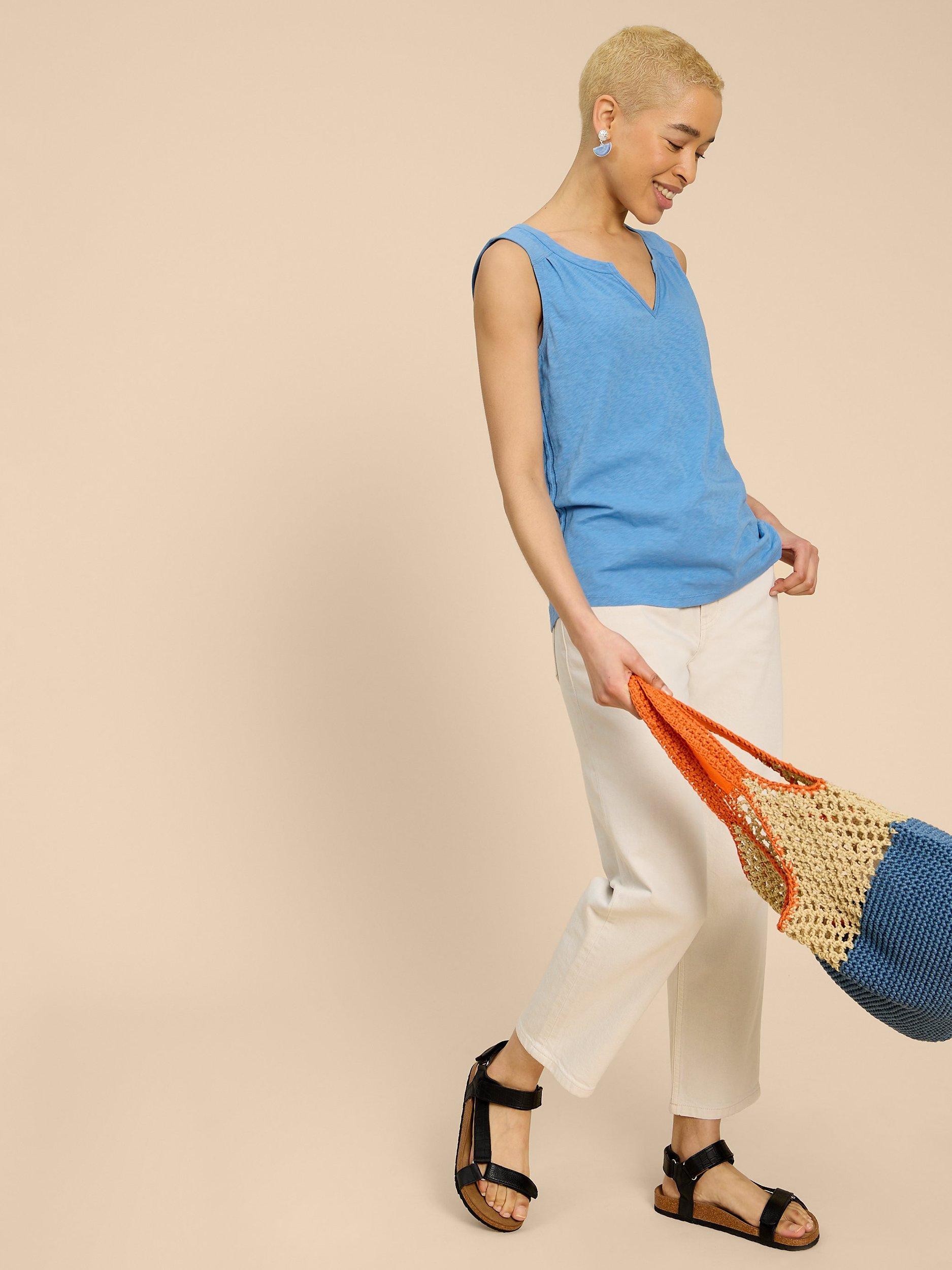 Product image 4 of 7, which shows White Stuff Laila Cotton Vest Top, Mid Blue, 18