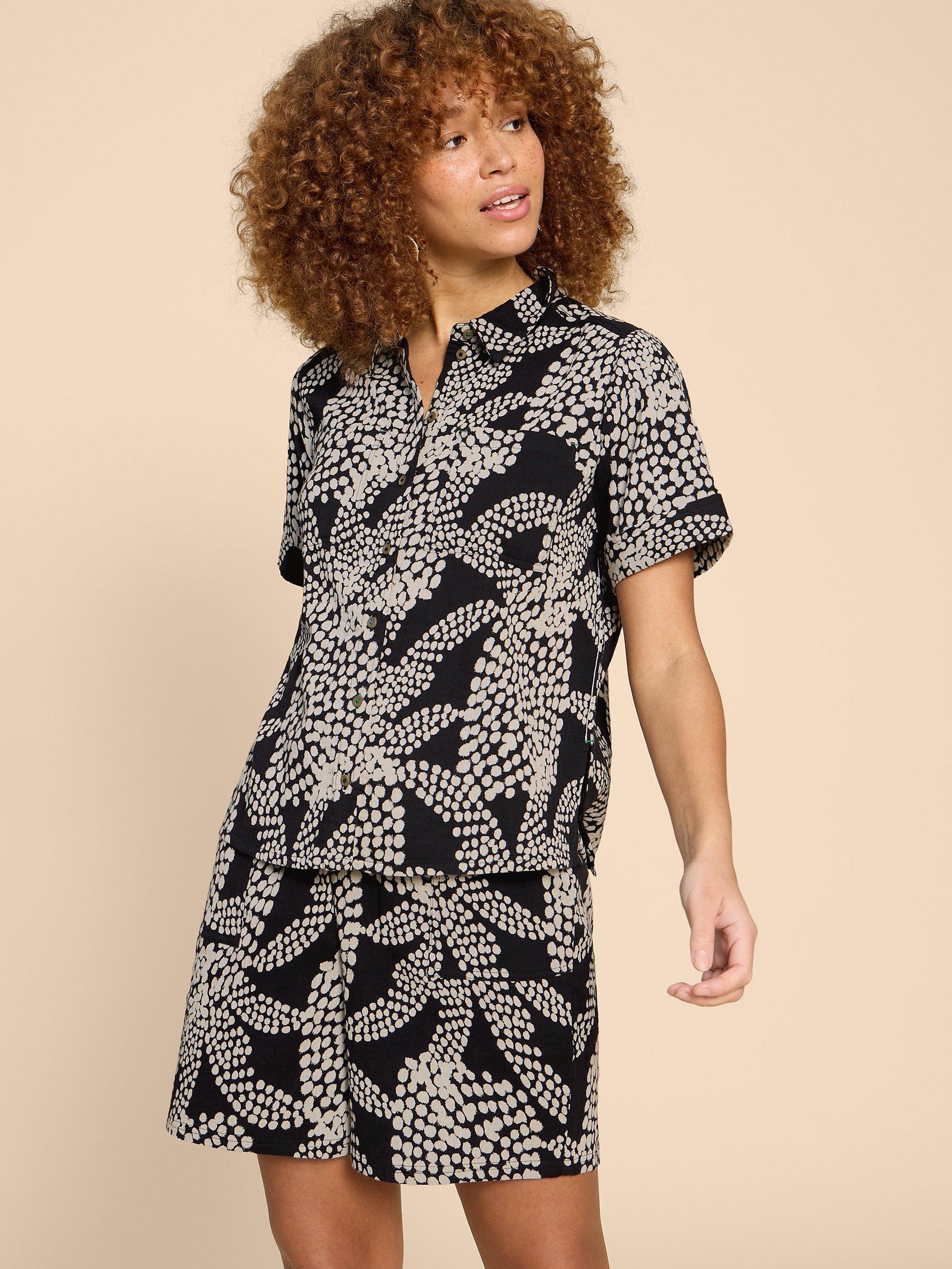 White Stuff Bella Cotton Shirt, Black/Natural