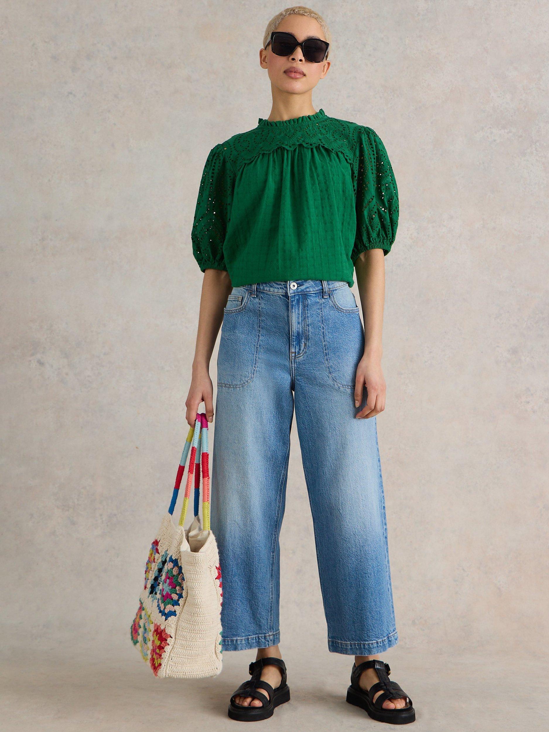 Product image 1 of 7, which shows White Stuff Tia Wide Leg Cropped Jeans, Mid Denim, 6