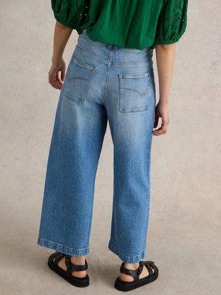 White Stuff Tia Wide Leg Cropped Jeans - view 2, Mid Denim