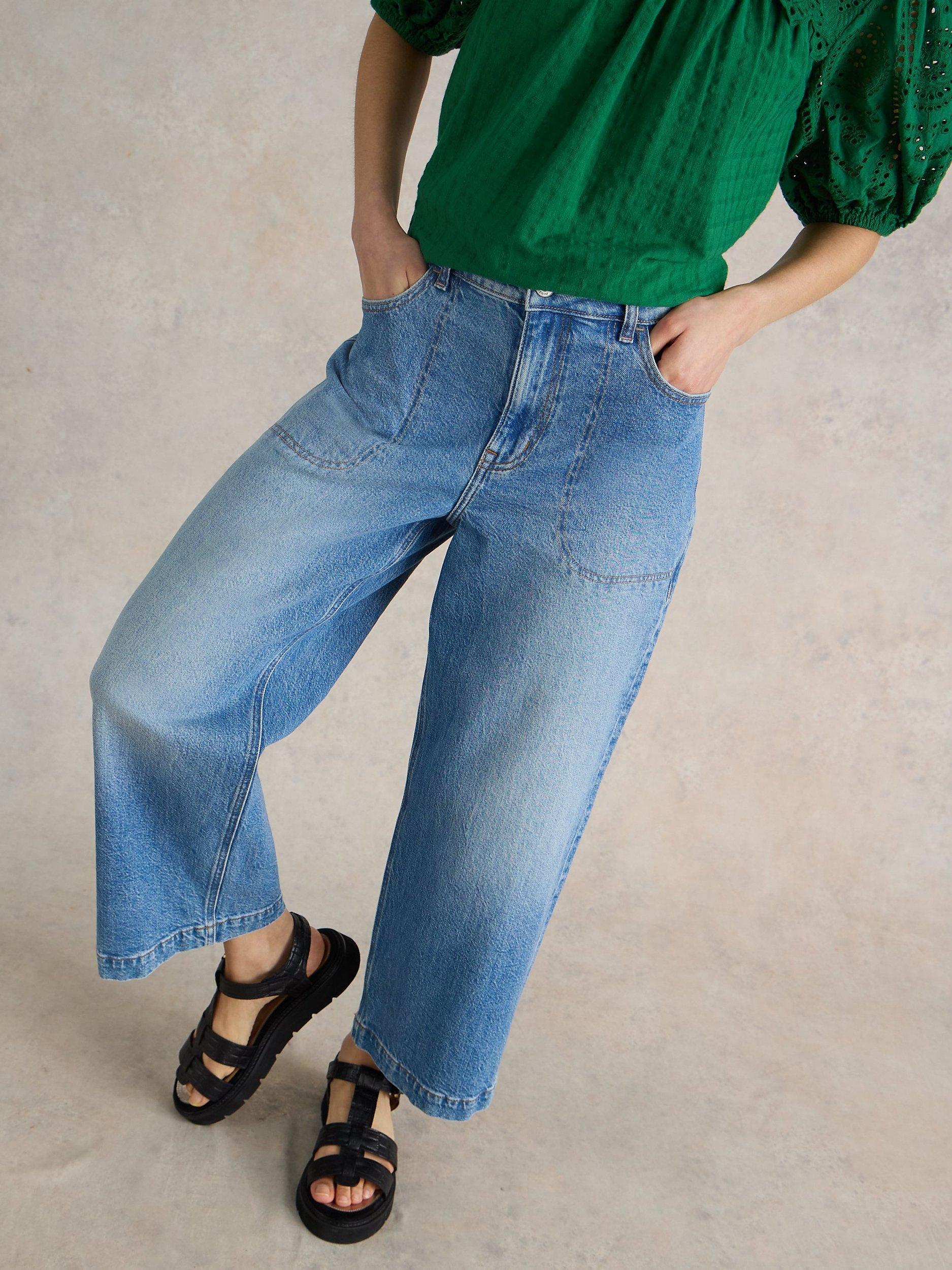 Product image 4 of 7, which shows White Stuff Tia Wide Leg Cropped Jeans, Mid Denim, 6