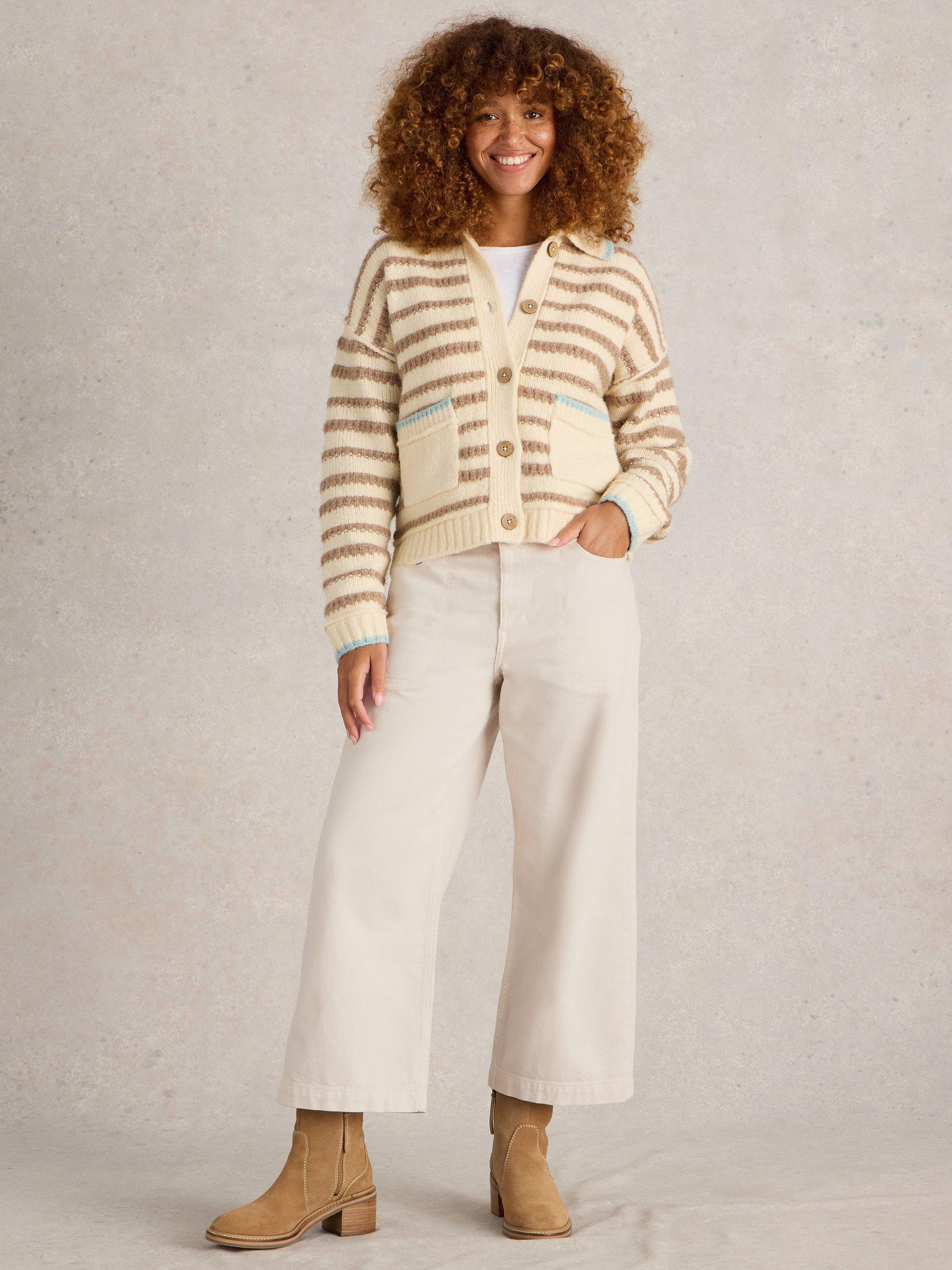 Product image 1 of 7, which shows White Stuff Tia Wide Leg Cropped Jeans, Natural White, 6