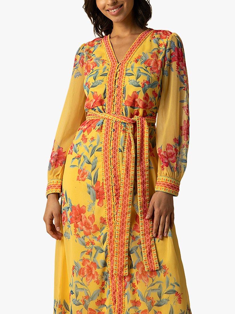 Product image 2 of 3, which shows Raishma Naomi Floral Midi Dress, Yellow, 8