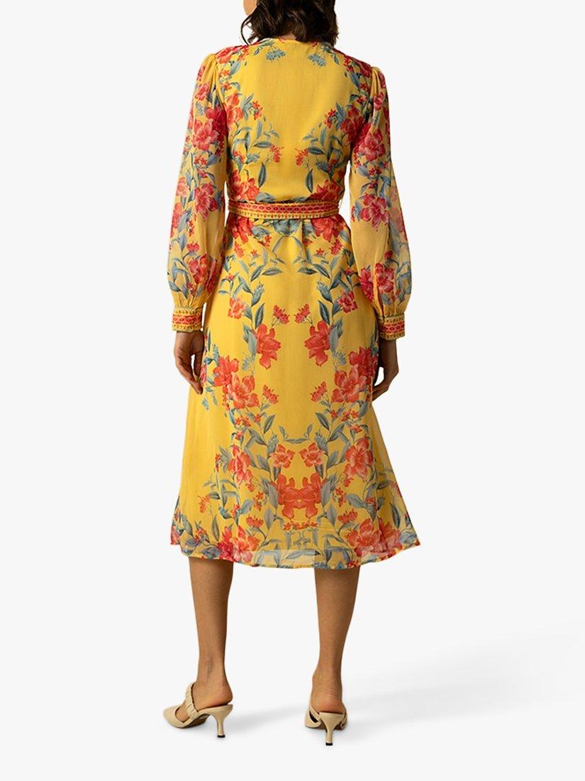 Product image 3 of 3, which shows Raishma Naomi Floral Midi Dress, Yellow, 8