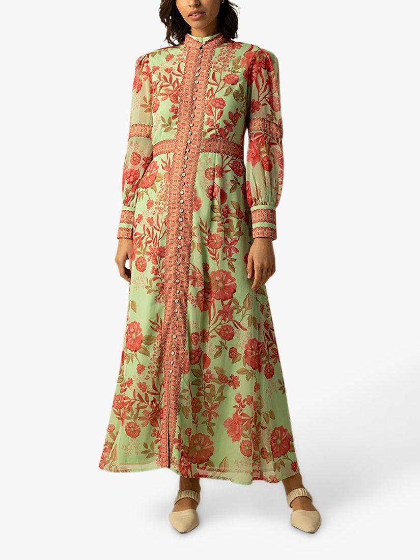 Product image 1 of 3, which shows Raishma Aspen Floral Bishop Sleeve Maxi Dress, Green, 8