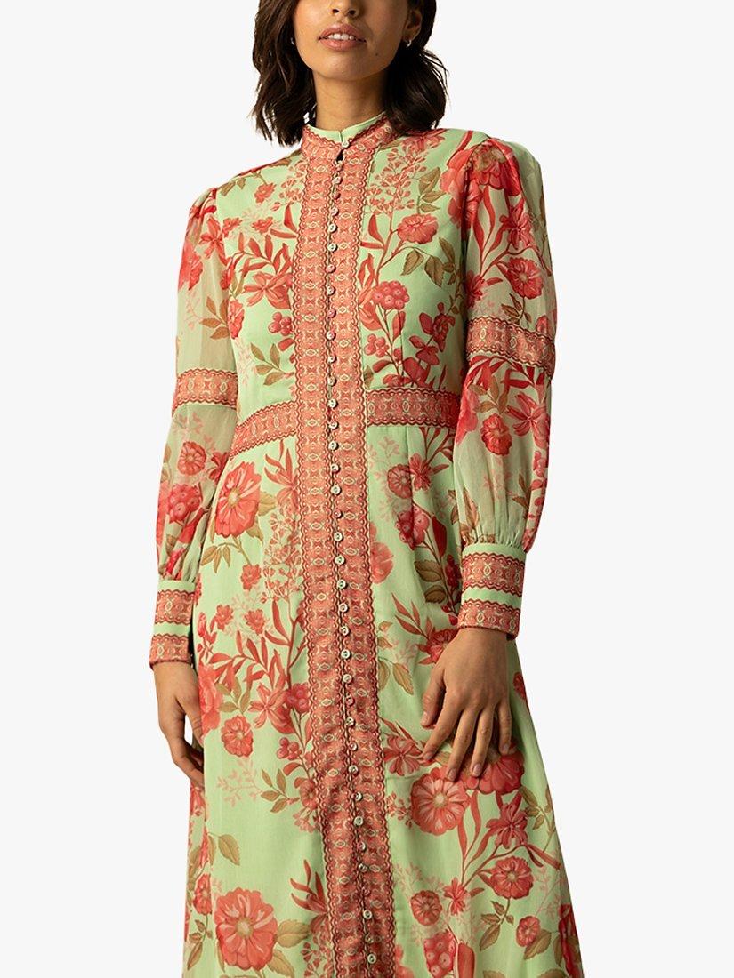 Product image 2 of 3, which shows Raishma Aspen Floral Bishop Sleeve Maxi Dress, Green, 8