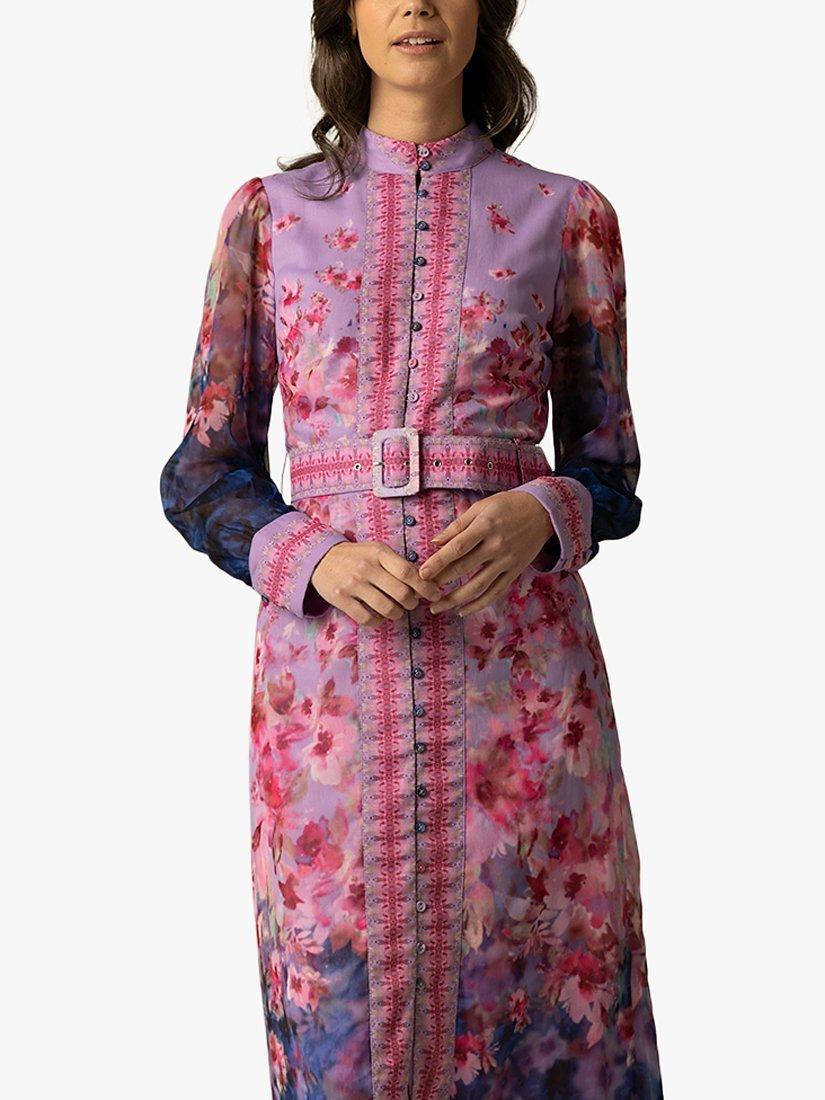 Product image 2 of 3, which shows Raishma Freya Floral Midi Dress, Lilac, 8