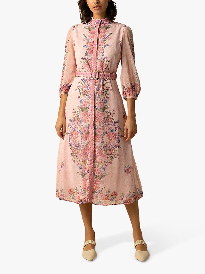 Product image 1 of 3, which shows Raishma Rose Floral Midi Dress, Pink, 8