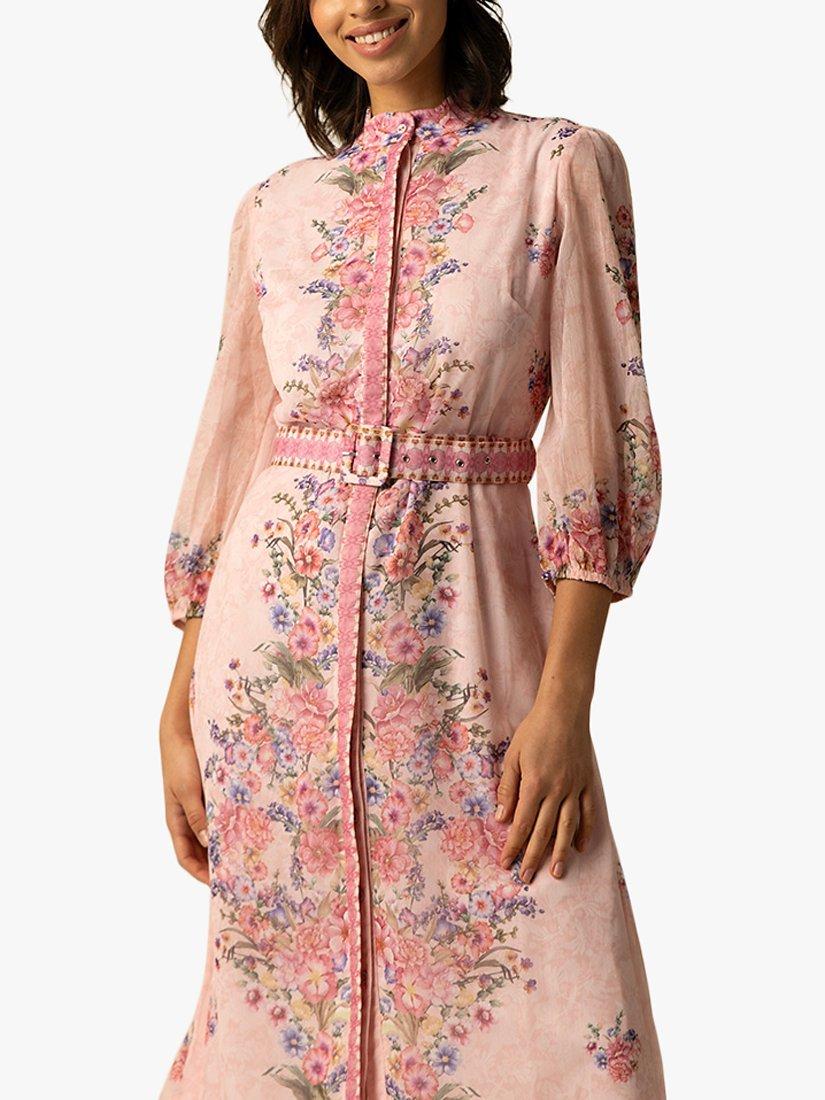 Product image 2 of 3, which shows Raishma Rose Floral Midi Dress, Pink, 8