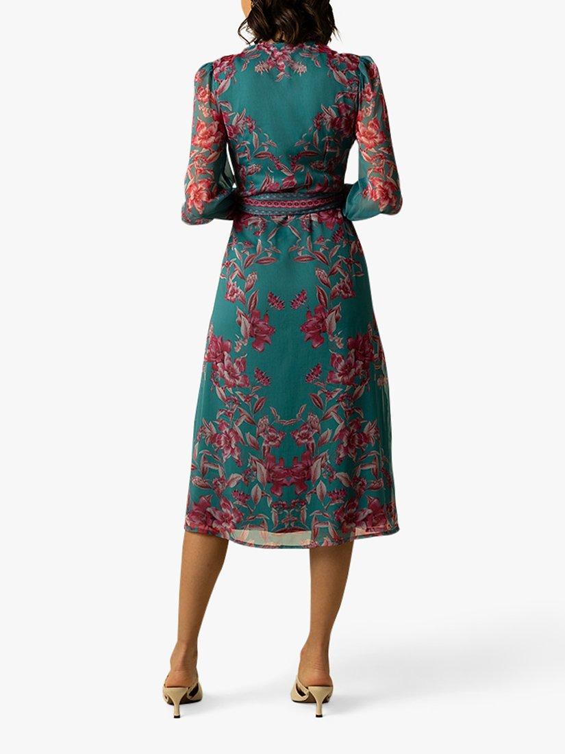 Product image 3 of 3, which shows Raishma Naomi Floral Midi Dress, Turquoise, 8