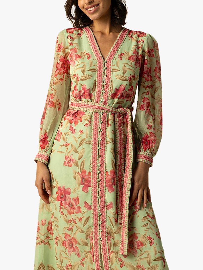 Product image 2 of 3, which shows Raishma Naomi Floral Midi Dress, Green, 18