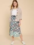 White Stuff Elle Linen Blend Midi Skirt, Navy/Multi