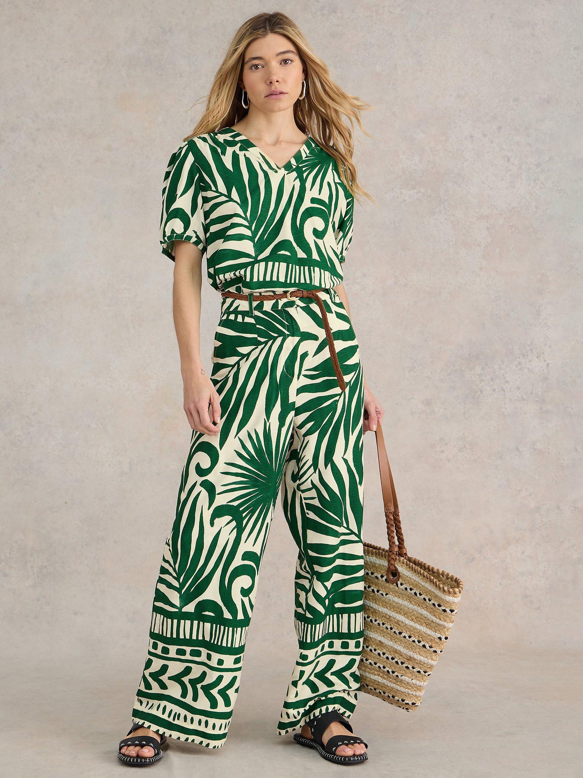 White Stuff Lucinda Eco Vero Wide Leg Trousers, Green