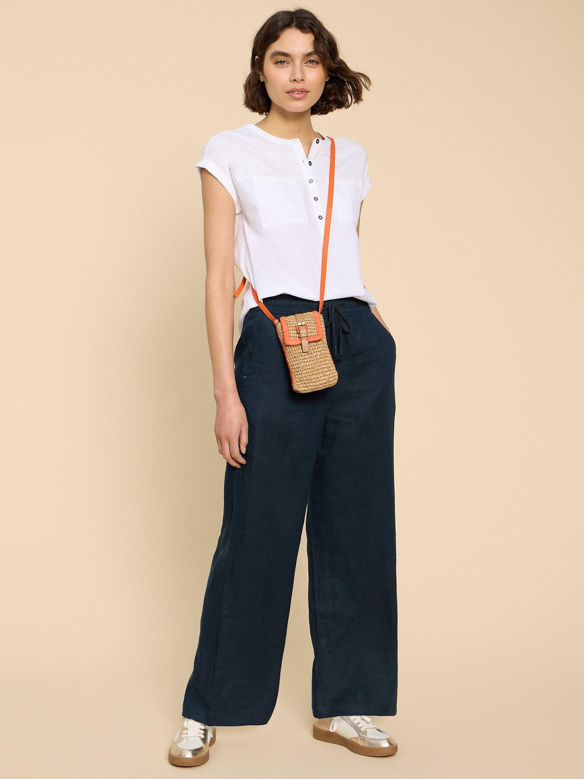 White Stuff Belle Linen Wide Leg Trousers, Dark Navy