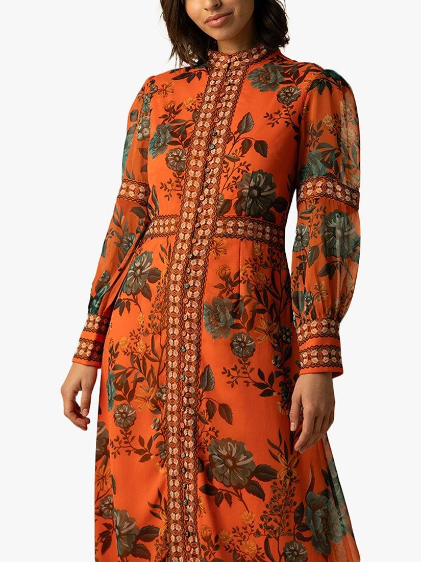 Product image 2 of 3, which shows Raishma Aspen Floral Bishop Sleeve Maxi Dress, Orange, 8