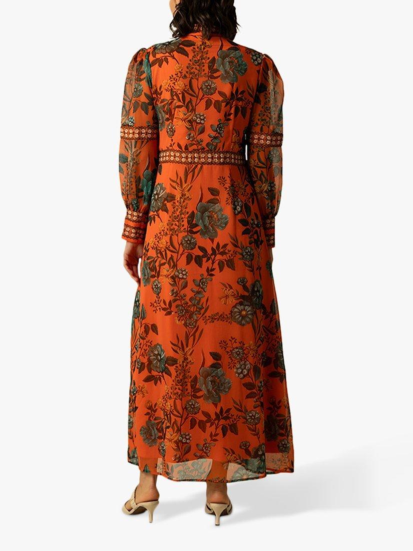 Product image 3 of 3, which shows Raishma Aspen Floral Bishop Sleeve Maxi Dress, Orange, 8