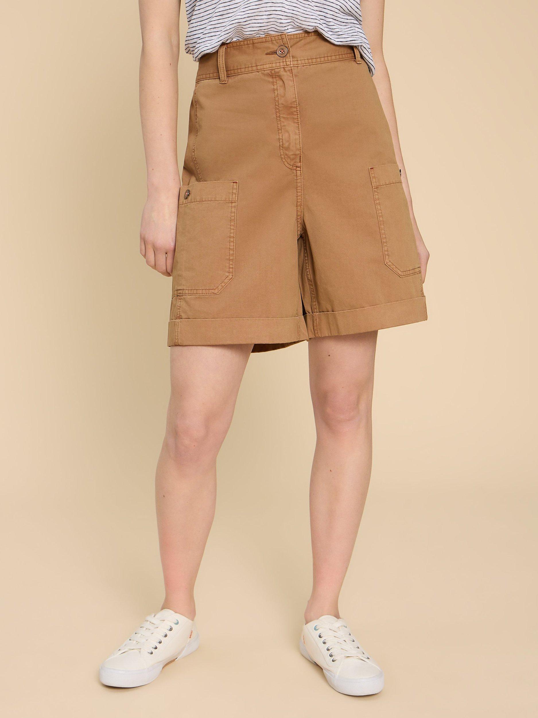 Product image 3 of 7, which shows White Stuff Carlie Cotton Cargo Shorts, Dark Natural, 6