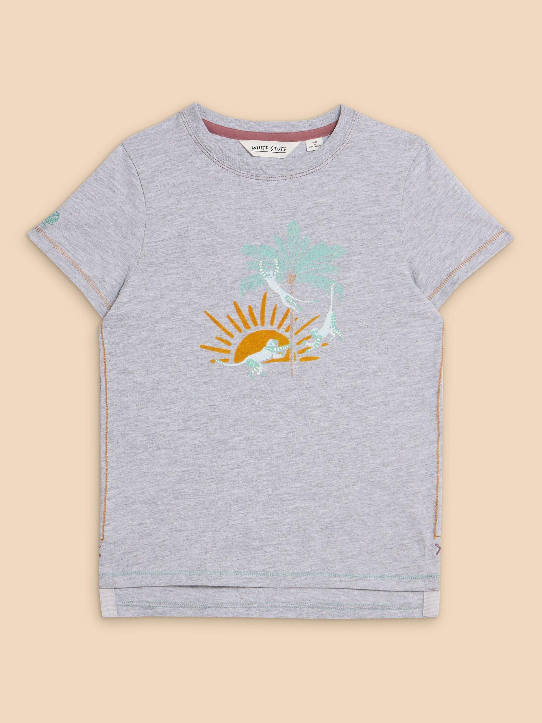 White Stuff Kids' Cheeky Monkeys Graphic T-Shirt, Grey Marl/Multi
