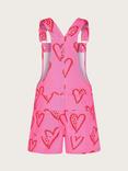 Monsoon Kids' Heart Print Denim Short Dungarees, Pink