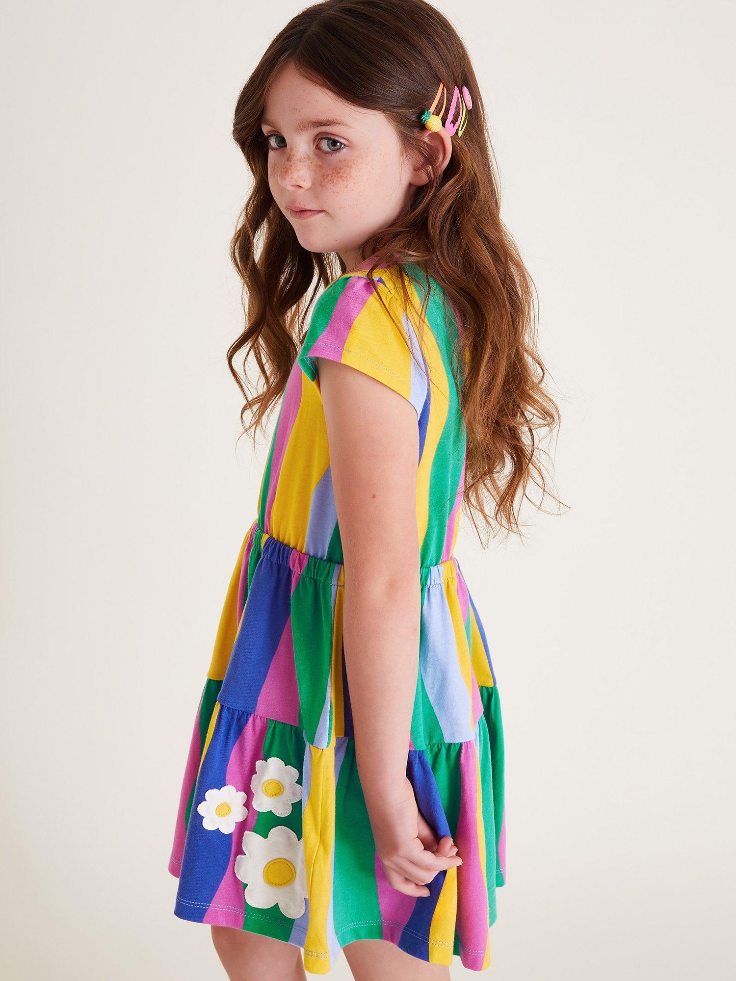 Monsoon Kids' Wavy Stripe Daisy Motif Dress, Multi