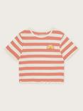 Monsoon Kids' Coral Rib Stripe Ruffle Hem Top, Orange