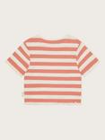 Monsoon Kids' Coral Rib Stripe Ruffle Hem Top, Orange