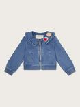 Monsoon Kids' Patch Denim Bomber Jacket, Blue