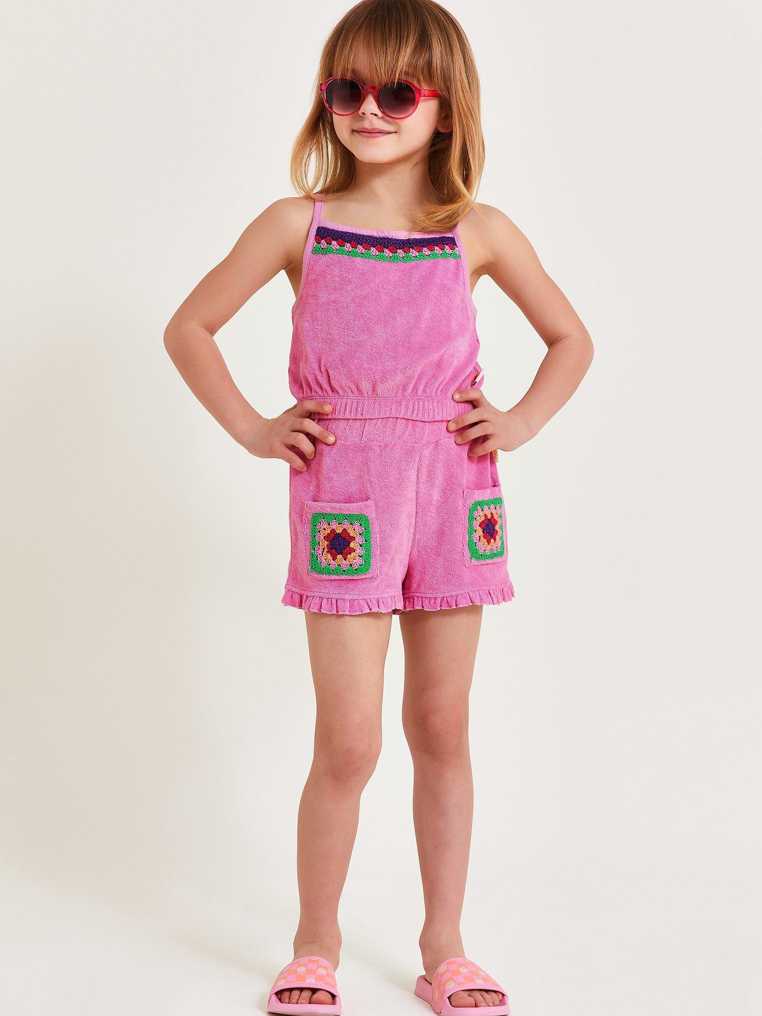 Monsoon Kids Crochet Pocket Detail Ruffle Hem Shorts Pink