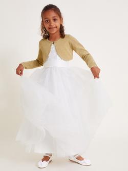 Monsoon Kids' Niamh Scalloped Metallic Cardigan, Gold, Gold