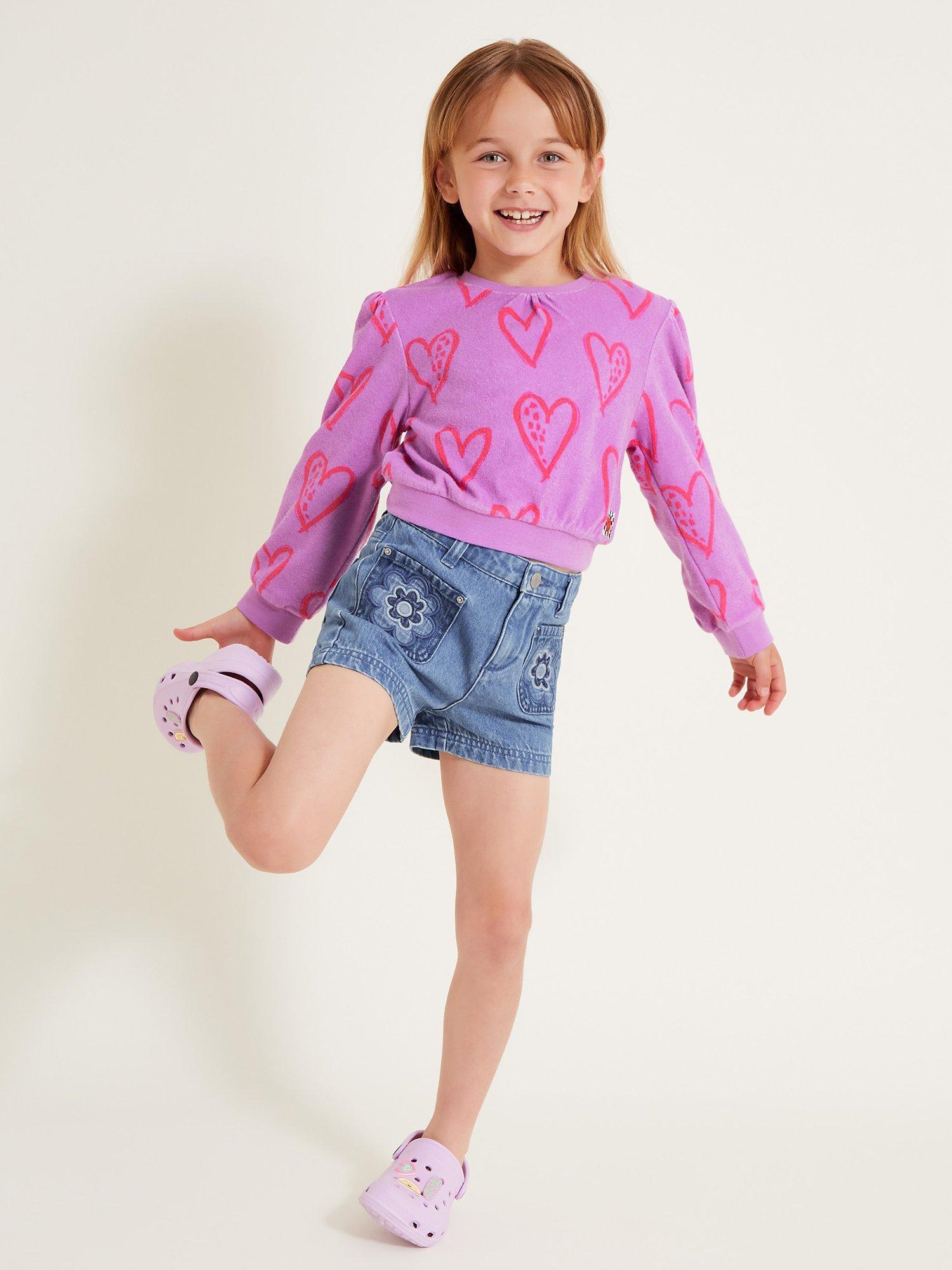 Monsoon Kids' Heart Print Towelling Top, Lilac