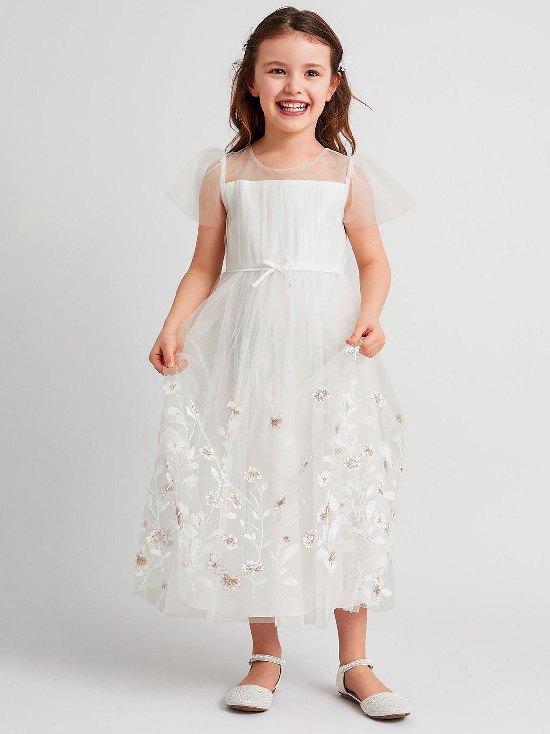 Monsoon Kids' Liliana Embellished Border Dress, Ivory