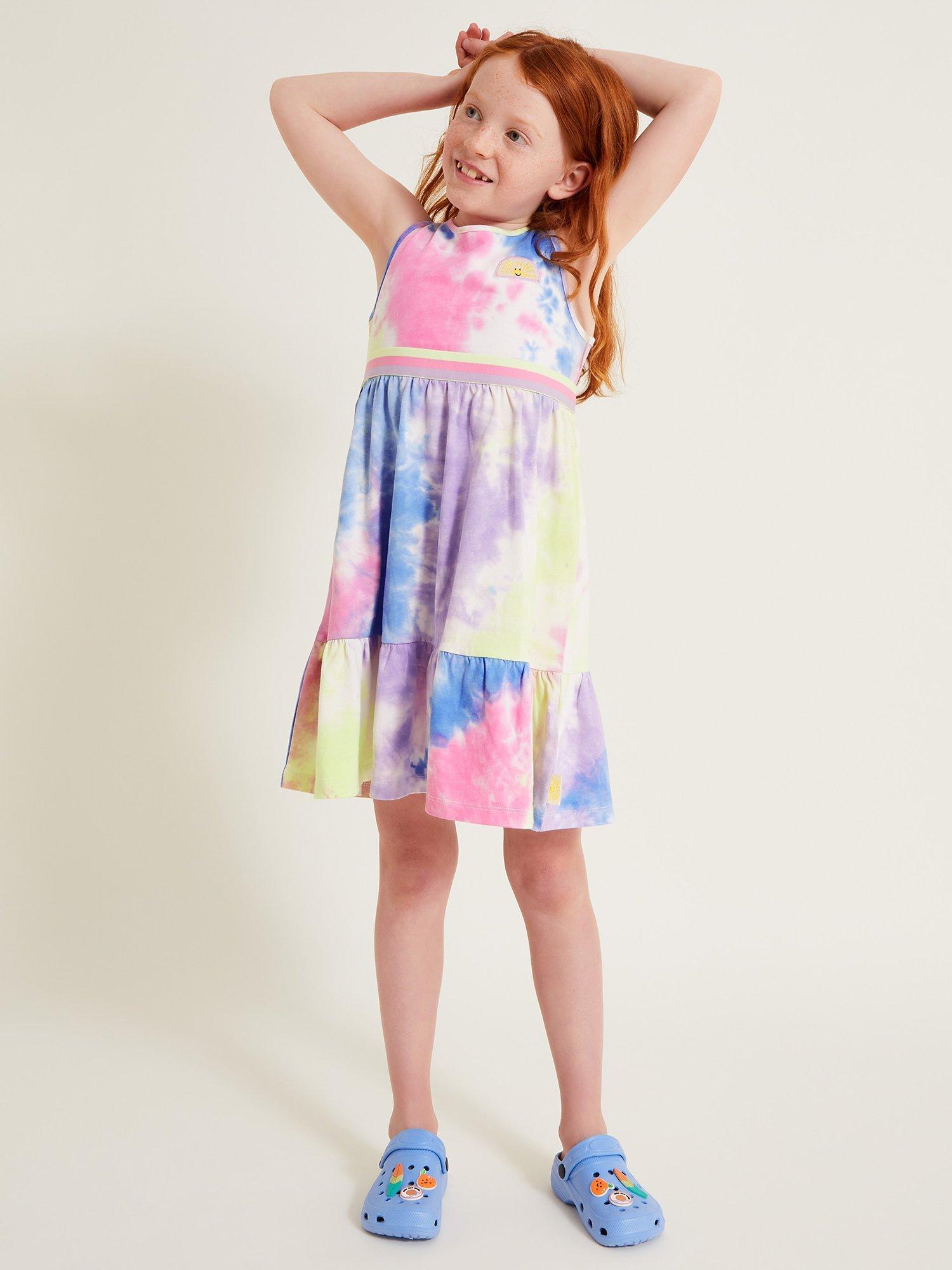 Monsoon Kids' Tie Dye Tiered Dress, Multi