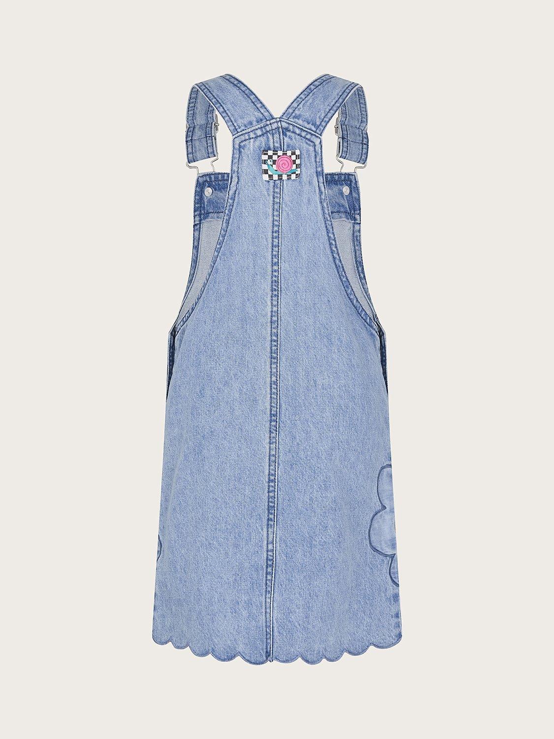 Monsoon Kids Floral Denim Pinafore Dress Blue