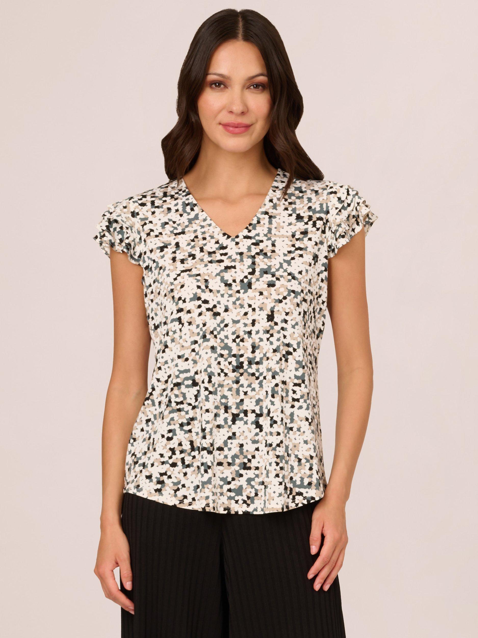 Adrianna Papell Layer Ruffle Sleeve Top, Sea Spray Abstract