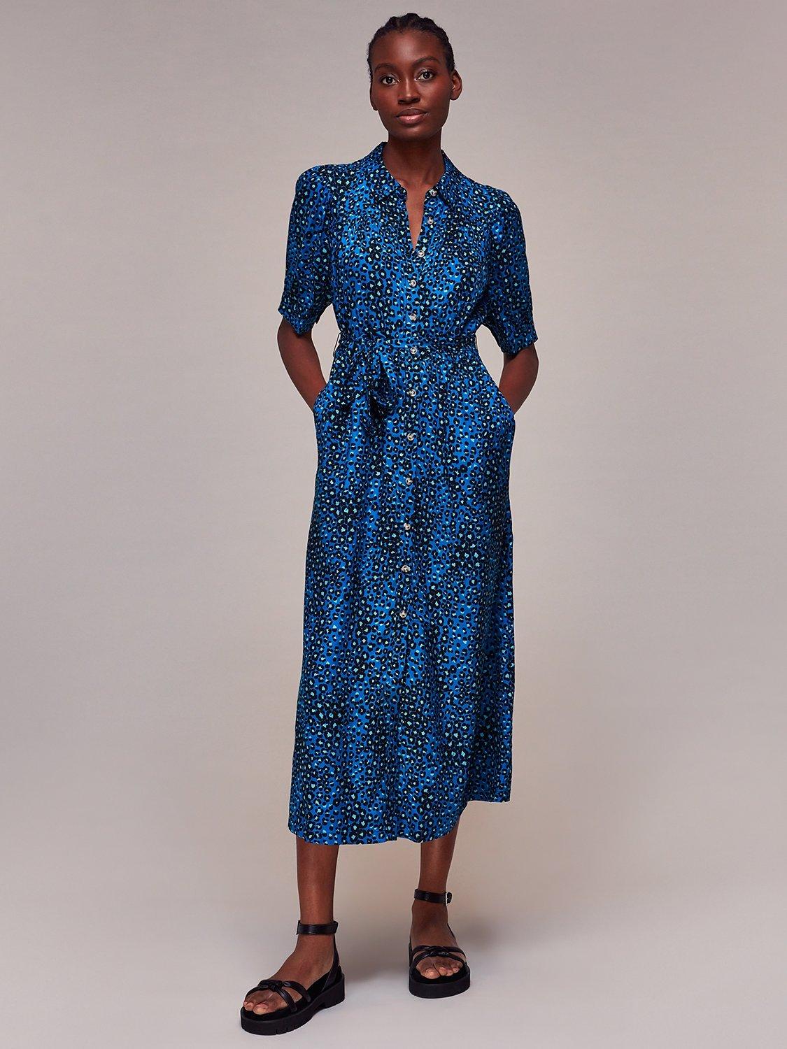 Blue leopard print shirt dress hotsell