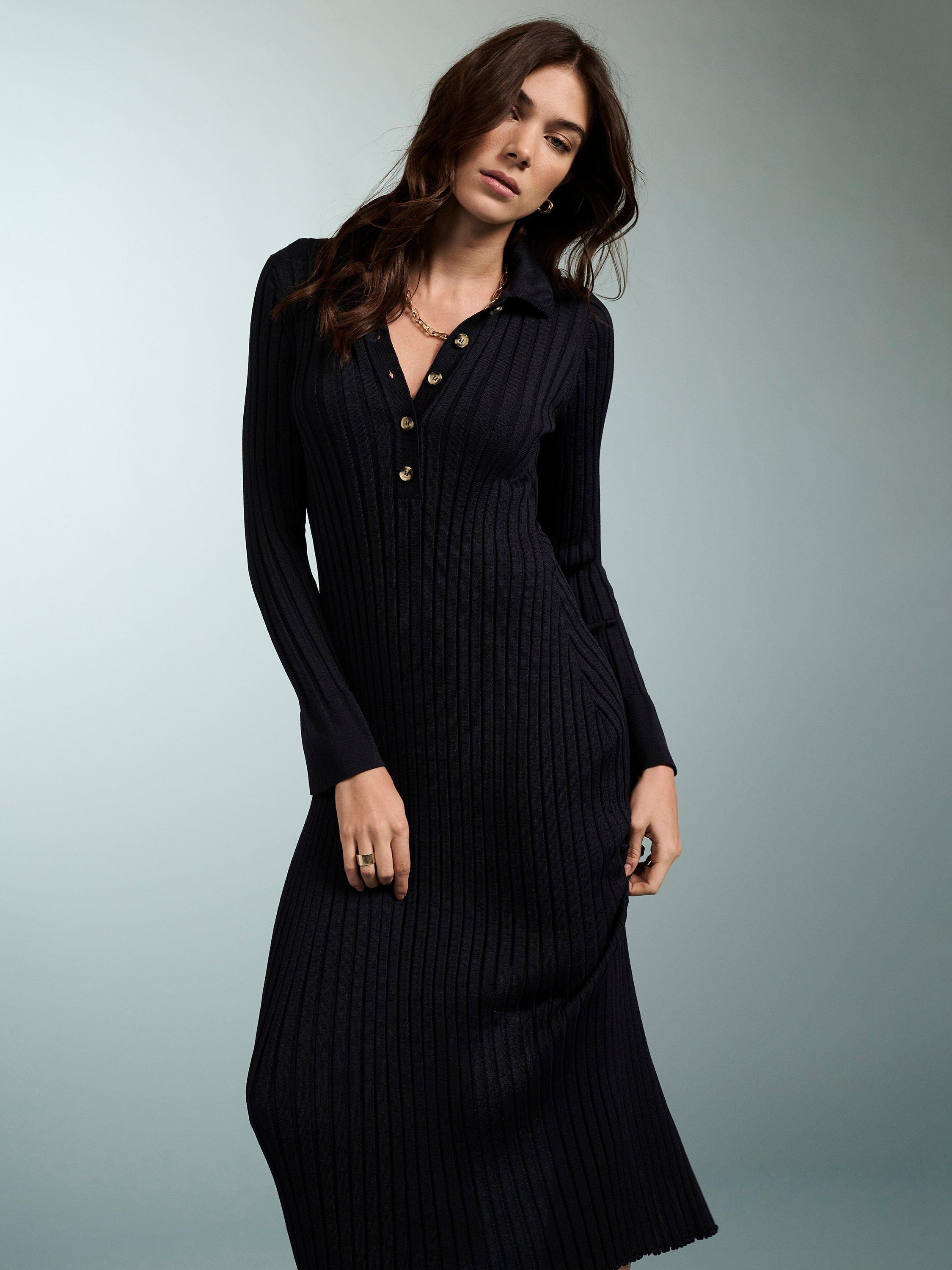 Product image 1 of 5, which shows Baukjen Cece Rib Knit Midi Dress, Navy, 12